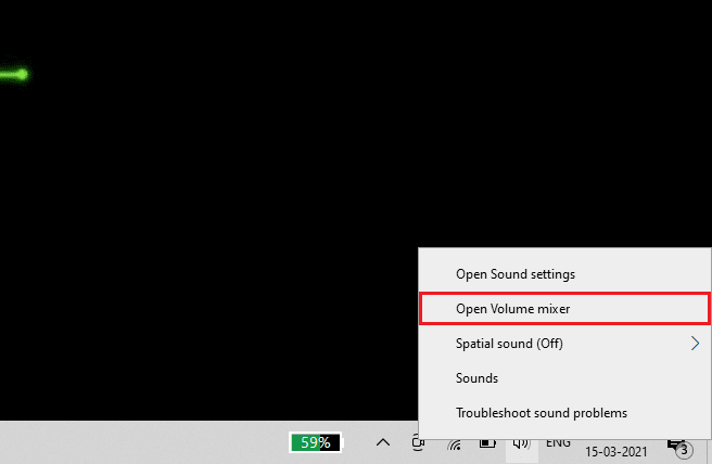 작업 표시줄의 오른쪽 하단에서 스피커 아이콘을 마우스 오른쪽 버튼으로 클릭한 다음 볼륨 믹서 열기를 클릭합니다.