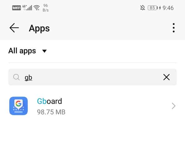 In Gestisci app, individua Gboard