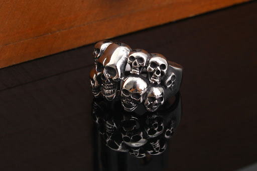 Title 6, Bague tête de mort en acier titane pour homme, ...