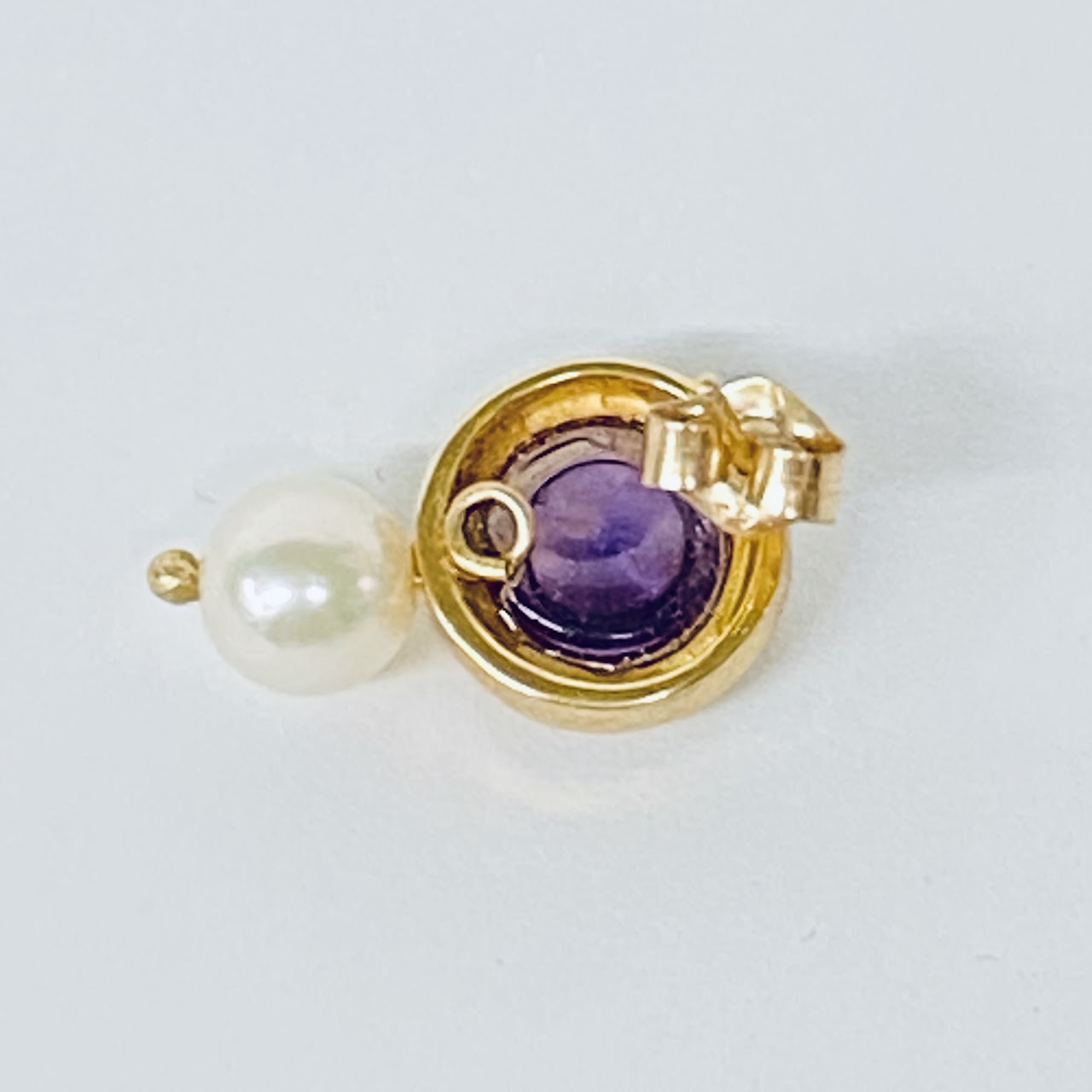 14K Gold, Pearl, and Amethyst Earrings