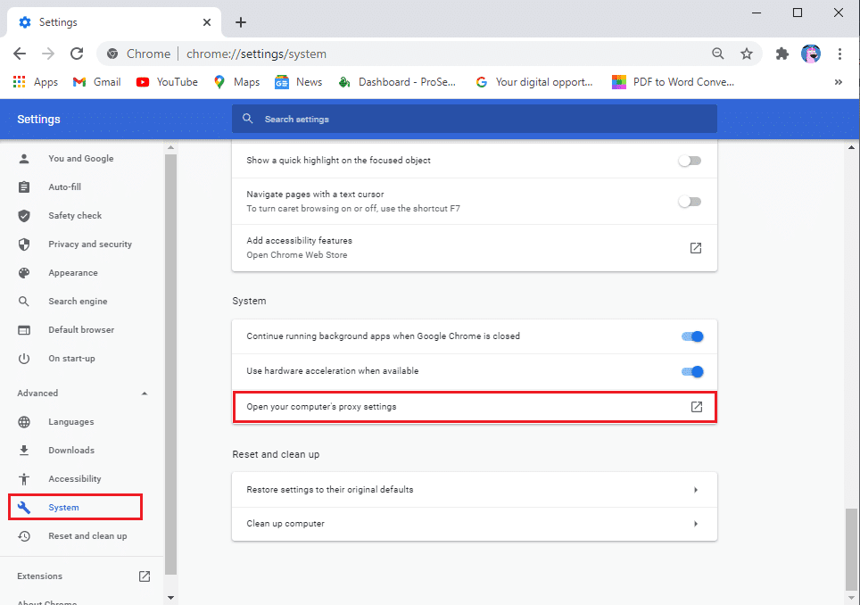 Haga clic en 'abrir la configuración de proxy de su computadora'.