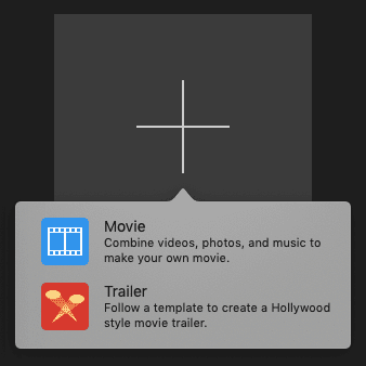 iMovie + botón donde creas una nueva película o tráiler