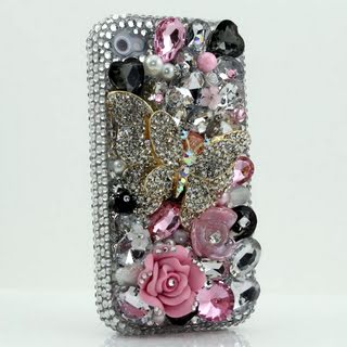 3D Swarovski Silver Butterfly Crystal Bling Case Cover for iphone 4 4S AT&T Verizon & Sprint