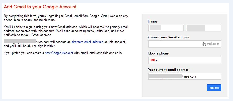 Gmail sign up new account