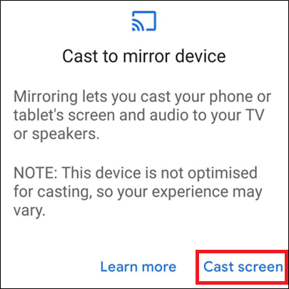 klik op de Cast-schermoptie om de mirroring-actiestroom van Kodi naar Chromecast te starten.  Hoe Kodi-add-ons te installeren