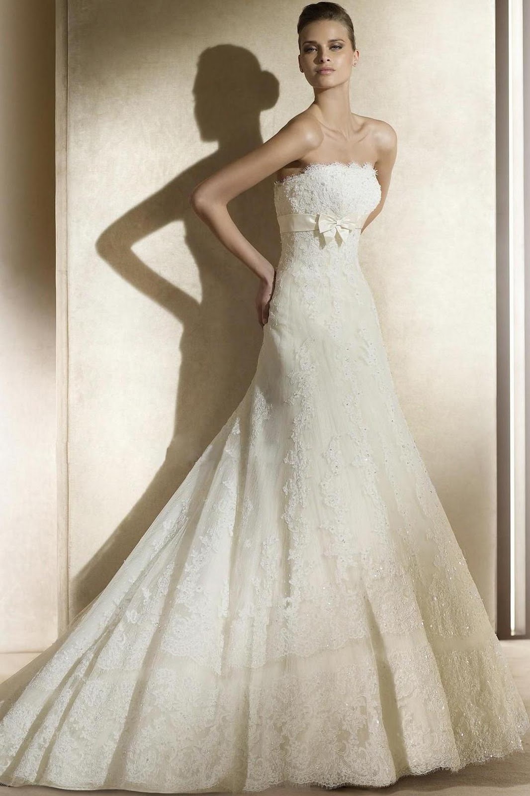 Floor Length Strapless Natural Waist A-Line Wedding Dresses aw047