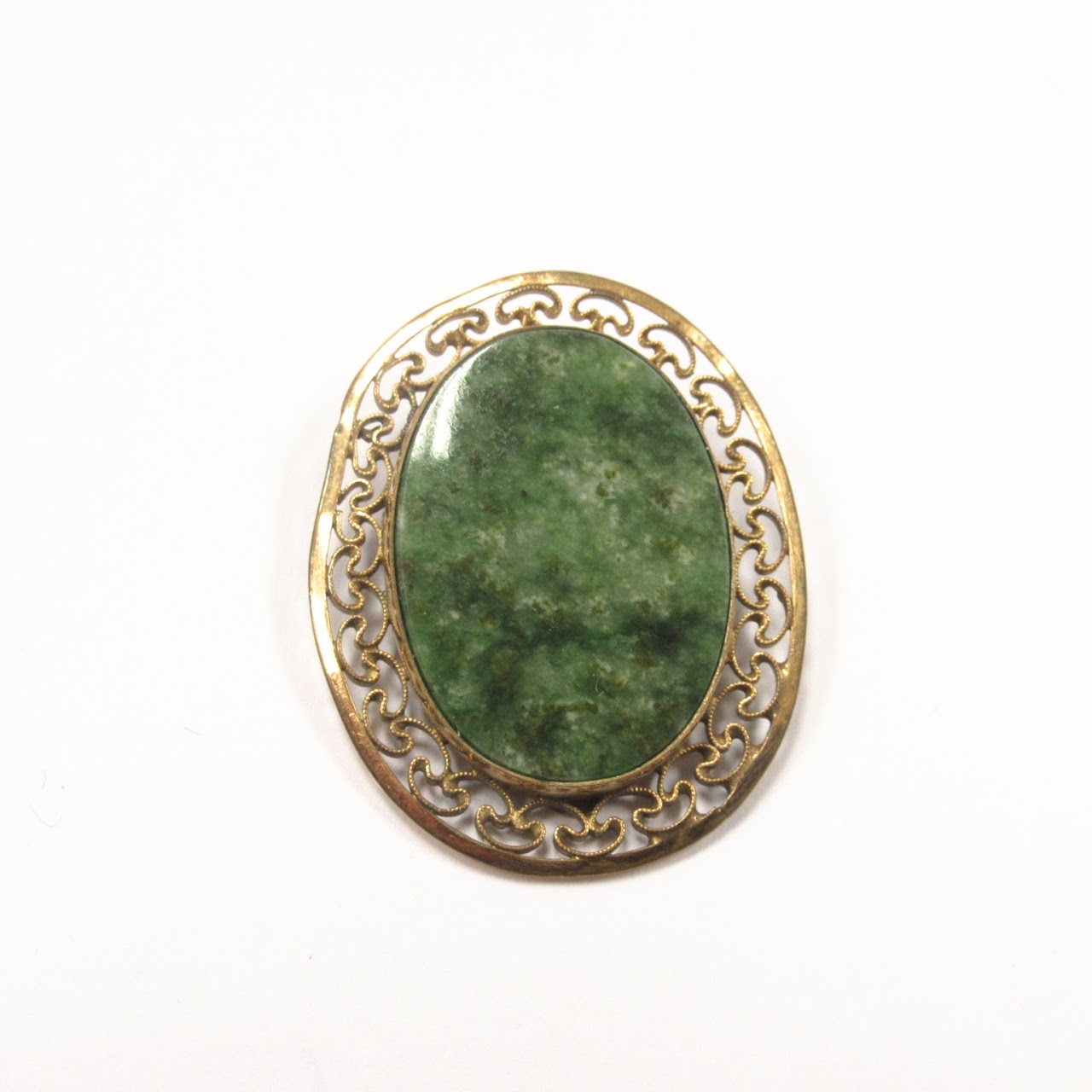 10K Gold & Green Stone Brooch