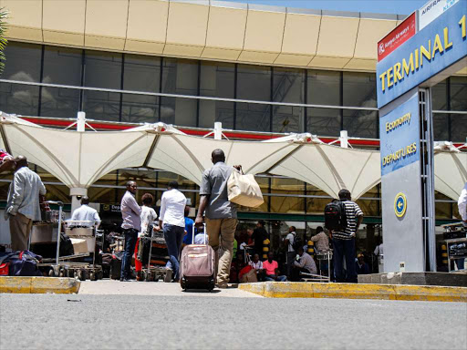 Stranded Passengers at the Terminal 1-A in Nairobi following the Aviation staff strike that disrupted all arrivals and departure at the JKIA on March 6, 2019. /Enos Teche