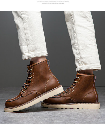 Title 6, Vintage Martin Worker Boots for Men, Fleece-lin...