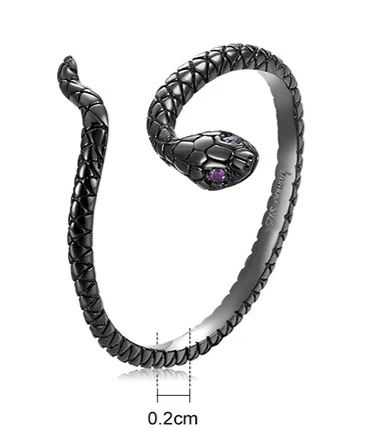 Title 3, Sterling Silver Snake Ring Black Gold Plated Zi...
