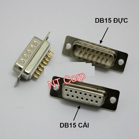 Đầu Giắc Cắm 15 Chân Db15 Đực Cái Chân Thẳng Mạ Vàng Kèm Vỏ Nhựa