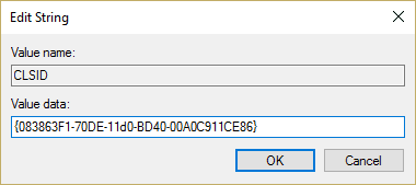 Введите его значение как {083863F1-70DE-11d0-BD40-00A0C911CE86} и нажмите OK.