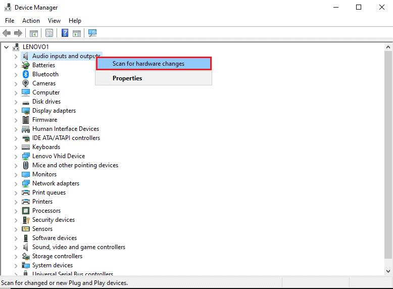 Haga clic derecho en la pantalla y seleccione Buscar cambios de hardware