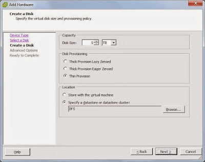 Intentar crear un disco duro nuevo de ms de 4TB desde VMware vSphere Client