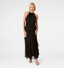 Bridie Halter Neck Ruffle Maxi Dress