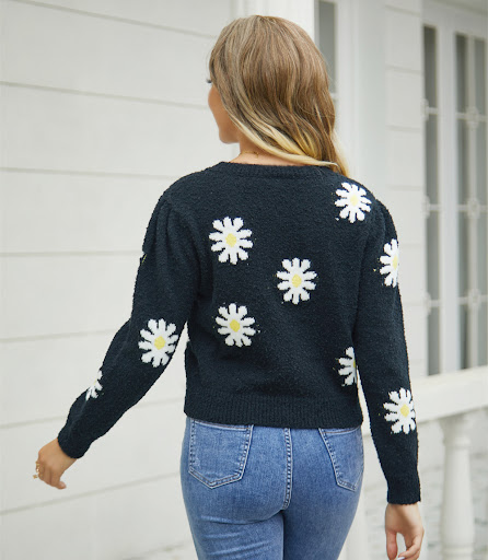 Title 12, Womens Fashion Floral Print Knit Sweater Round...