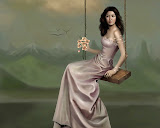 Girl On A Swing With A Bouquet Of Flowers