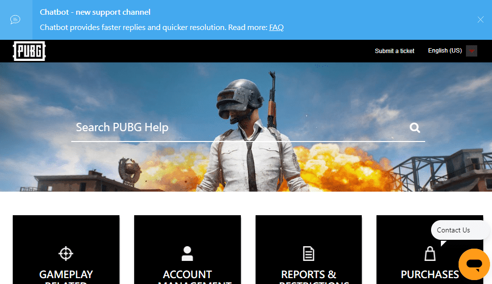 Vaya a la página de soporte oficial de PUBG.  Arreglar PUBG que no se inicia en Steam