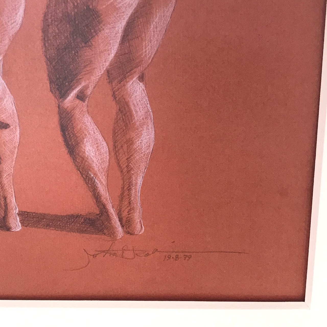 Signed Charcoal Dancer Drawing, 1979