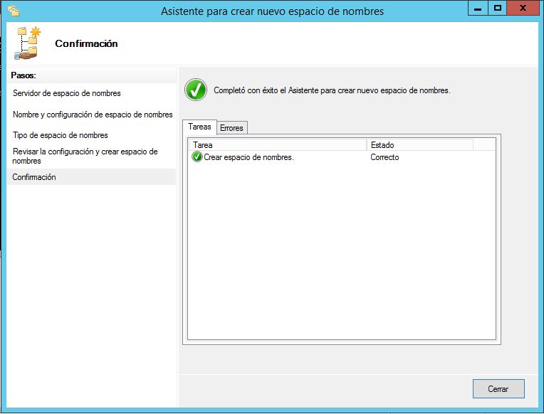 Crear espacio de nombres en DFS de Windows Server 2012 R2