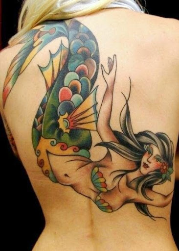 Mermaid tattoos on their backs