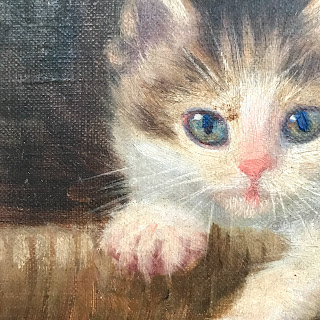 Elizabeth Strong Signed Kitten Portrait Oil Painting