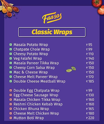 Kaati Zone Rolls & Wraps menu 