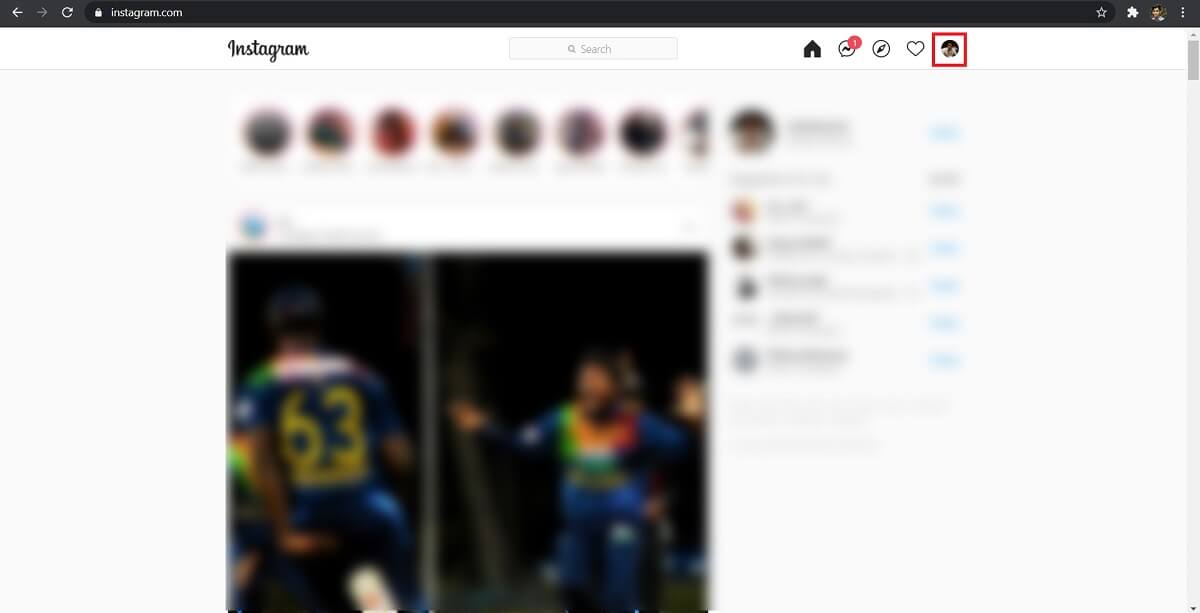 Accedi a Instagram da un browser sul tuo PC e fai clic sulla tua immagine del profilo.