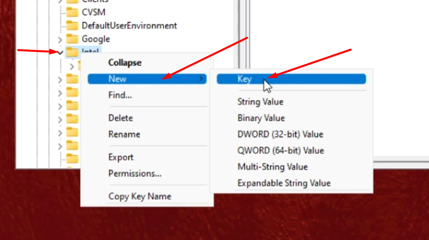 Add new Key to Intel Folder
