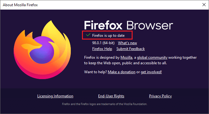 Bericht Firefox is up-to-date