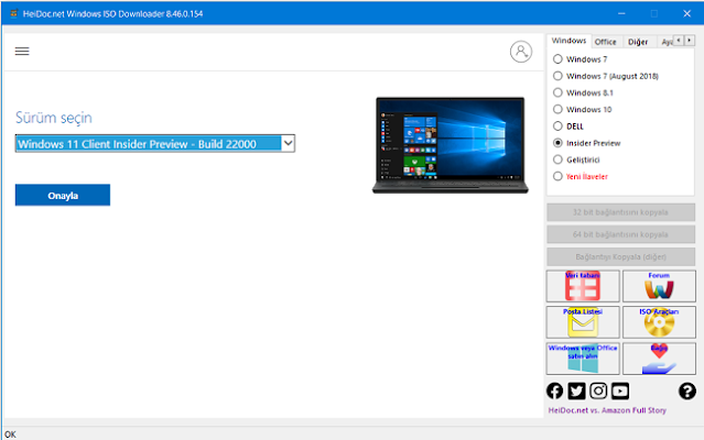 Windows 11 Client Insider Preview - Build 22000 ISO Seç