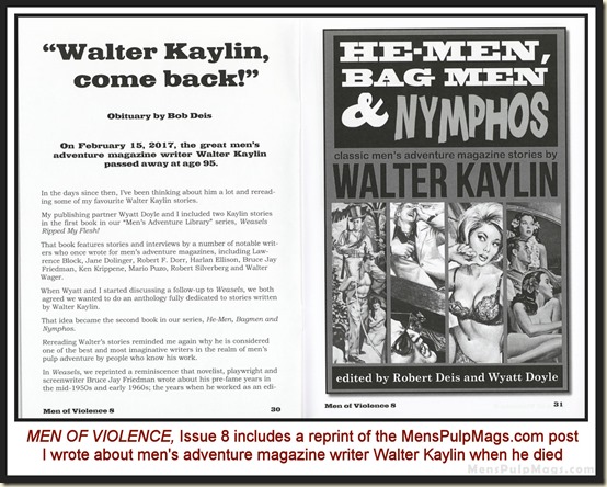MEN OF VIOLENCE, Issue 8 - Walter Kaylin obit MEN OF VIOLENCE, Issue 8 - Walter Kaylin obit