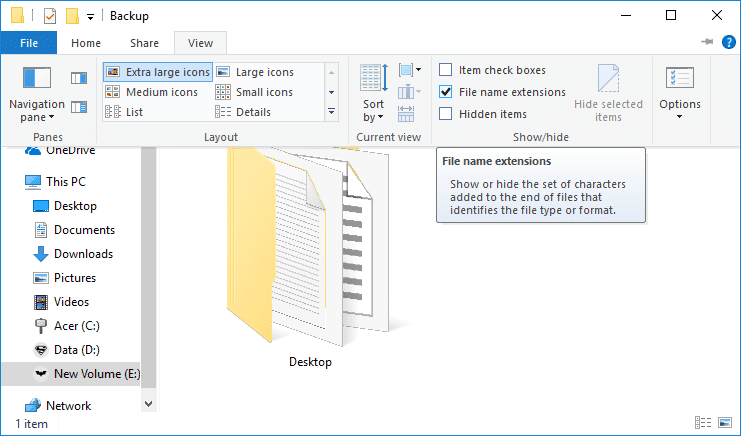 Ahora haga clic en Ver desde la cinta y luego asegúrese de marcar Extensiones de nombre de archivo