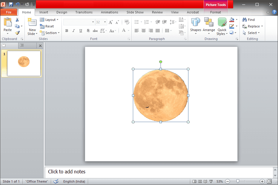 Otwórz Microsoft Powerpoint i w pustym slajdzie i naciśnij „CTRL + V”, aby wkleić