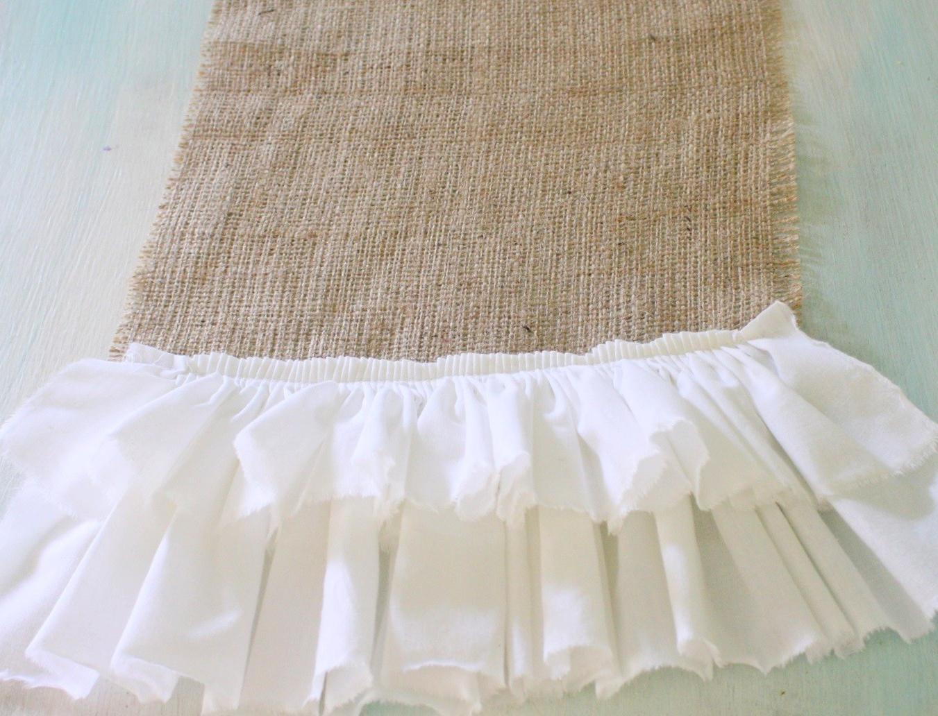 shabby and chic cottage double ruffle ruffle burlap table runner 58 inches