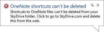 OneNote, archivos, Eliminación, Error, accesos directos, SkyDrive