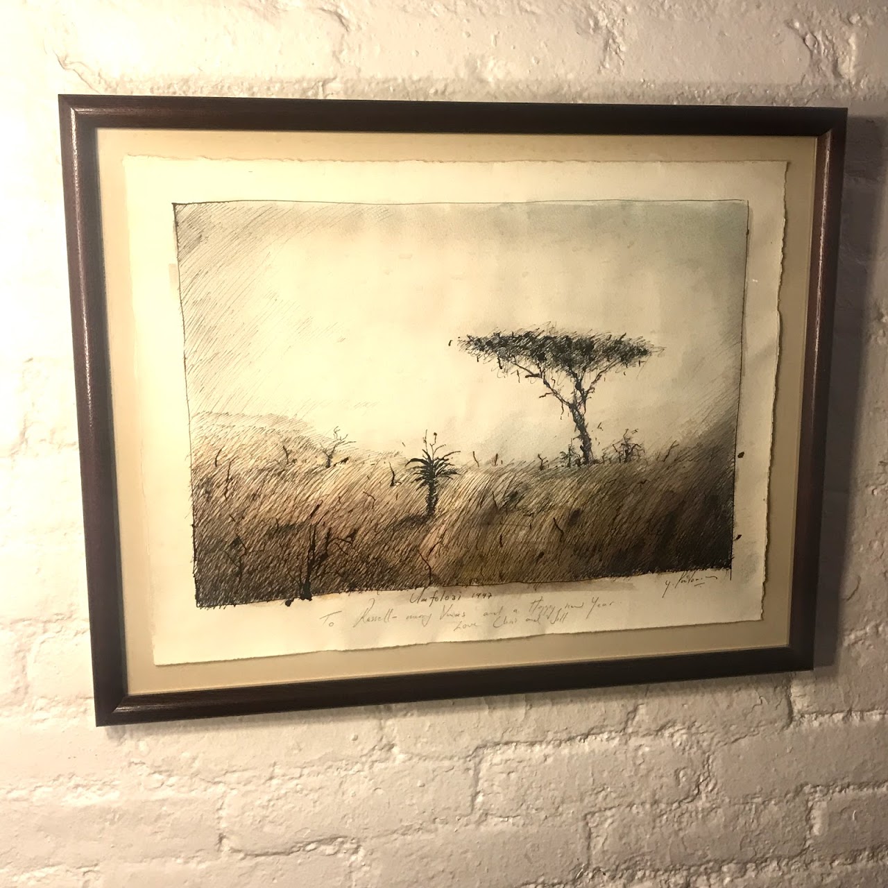 Signed South African Landscape Drawing