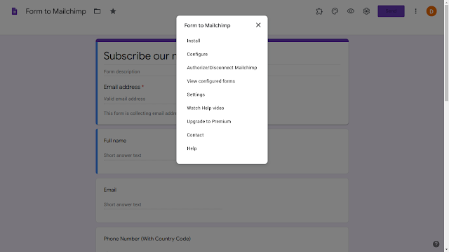 Screenshot of Form to Mailchimp