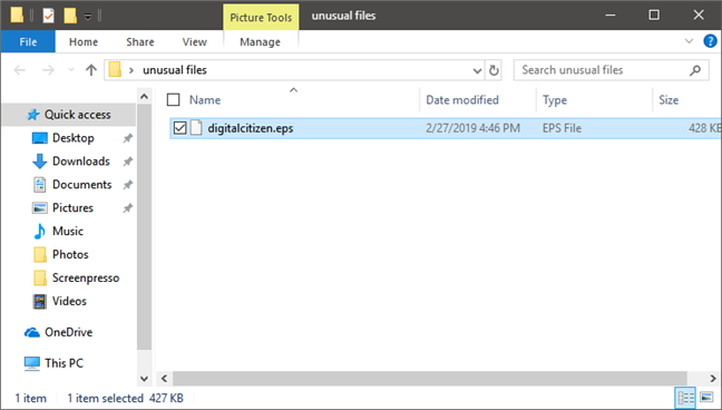 ไฟล์ที่ไม่รู้จักซึ่งมีนามสกุล EPS แสดงใน File Explorer