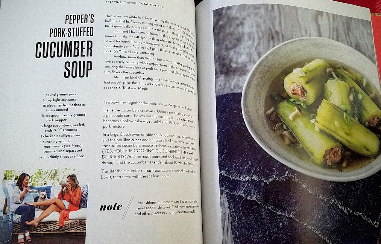 Cravings by Chrissy Teigen cookbook, recipe for Pepper's Pork Stuffed Cucumber Soup