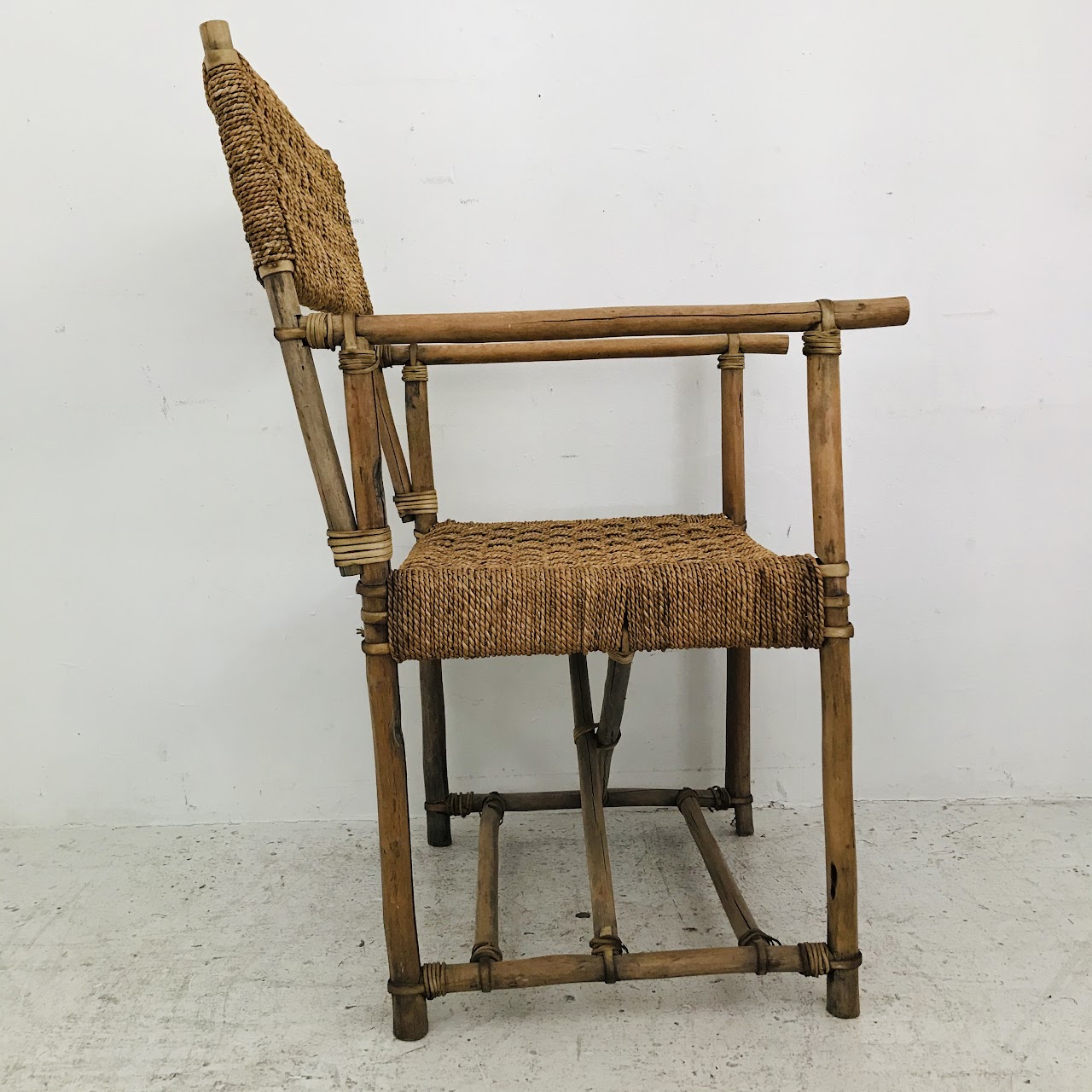 Rustic Wood and Jute Armchair