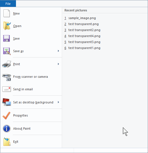 Меню «Файл» в Paint.