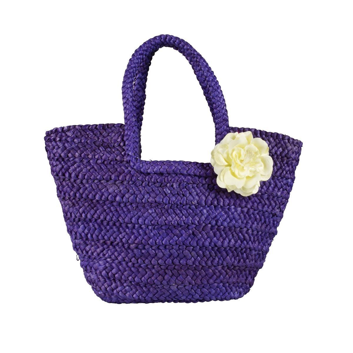 Purple Summer Straw Bag With