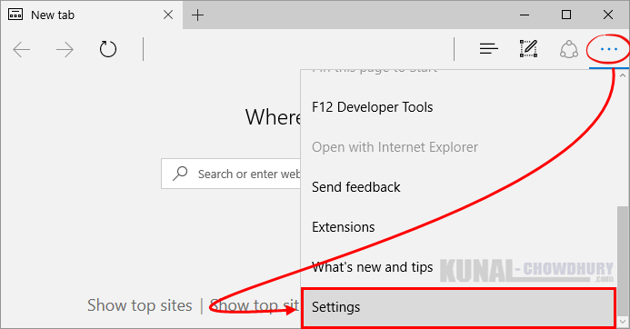 1. Open Microsoft Edge settings on Windows 10 (www.kunal-chowdhury.com)