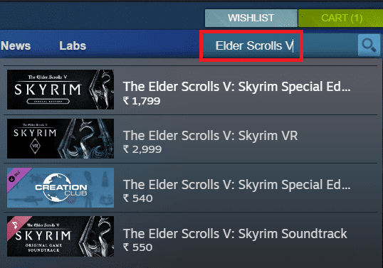 Pole wyszukiwania w sekcji Sklepu Steam |  Jak znaleźć pliki lub folder gier Steam?