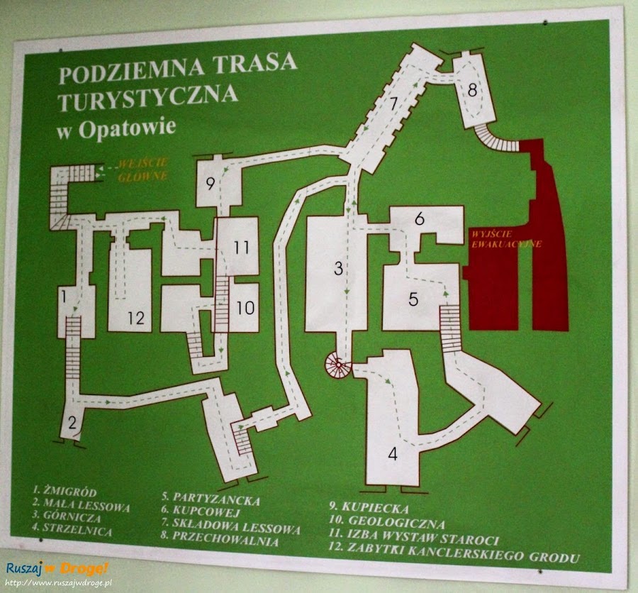 Opatów - podziemna trasa turystyczna - plan trasy