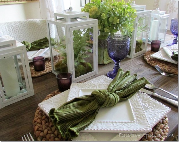 Green, White and Purple Summer Time Tablescape