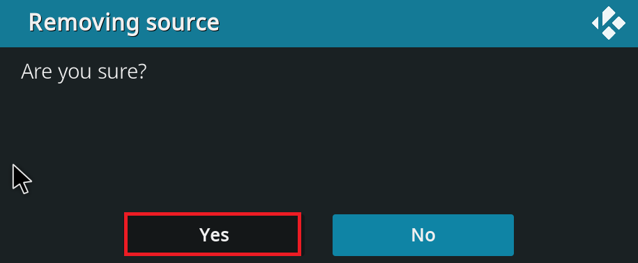 Haga clic en Sí para confirmar.  Reparar la actualización de Kodi falló