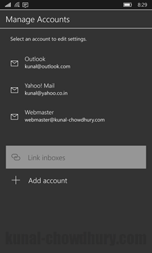 “Linked Inbox” on Outlook Mail for Windows 10 Mobile (www.kunal-chowdhury.com)