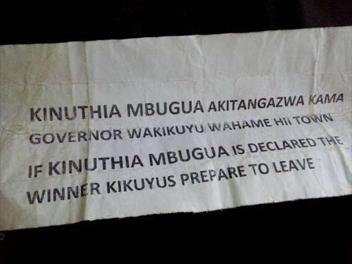 One of the hate leaflets reportedly circulating in parts of Nakuru, April 30, 2017. /AMOS KERICH